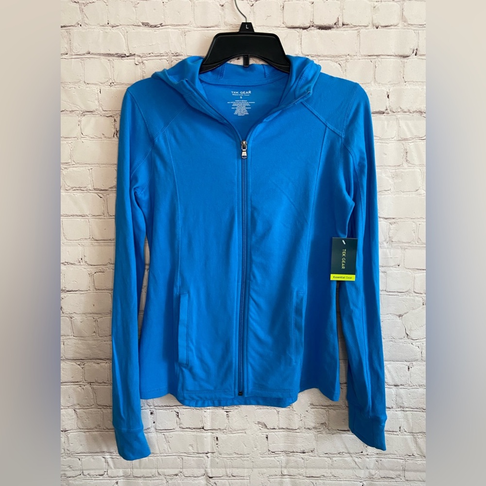 NWT Women’s Tek Gear Blue Athletic Hooded Long Sleeve Zip Up Jacket Size S